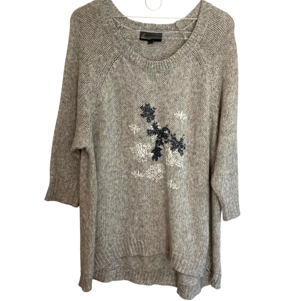 Lane Bryant Gray Sweater Beaded Sweater Womens 18 20 Cotton Blend 3/4 Sleeve NWT